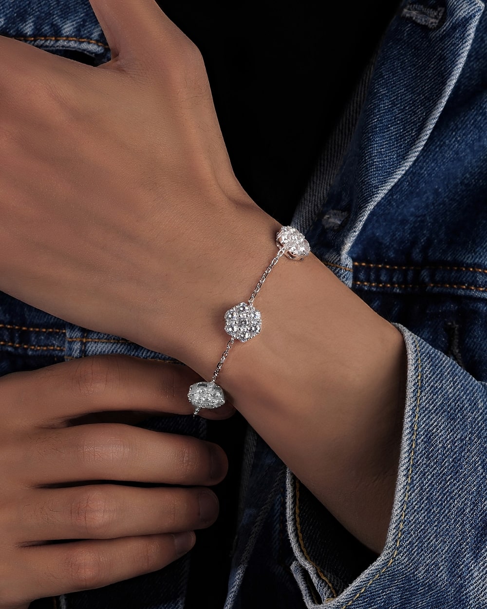 MOISSANITE ICED HEXAGON BRACELET. - WHITE GOLD