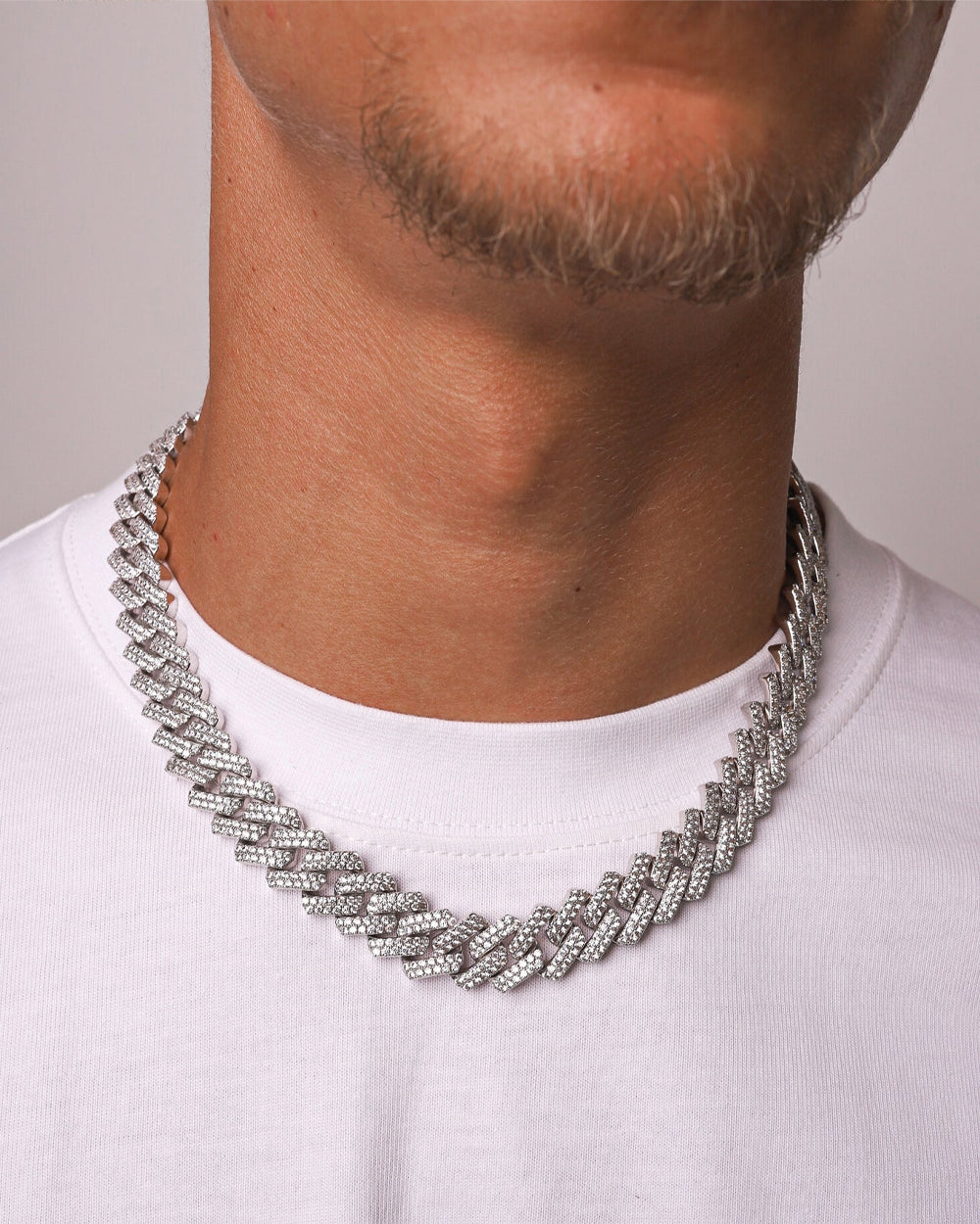 PRONG CHAIN. - 13MM WHITE GOLD